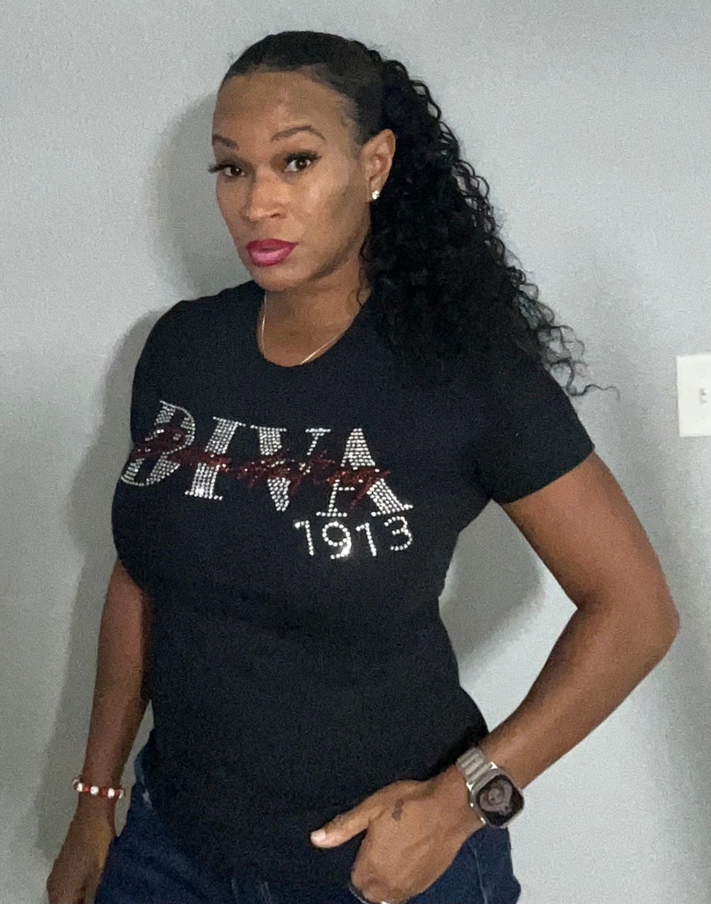 Devastating Diva-Rhinestone T-shirt Check Size Chart Please
