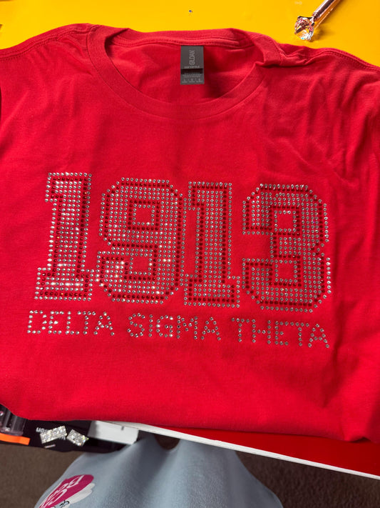 1913 Delta Sigma Theta- Rhinestone Tee Check Size Chart Please