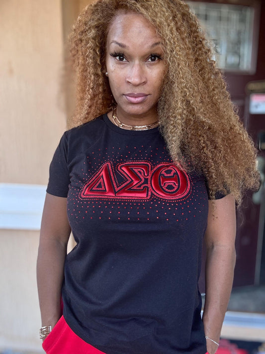 Delta Sigma Theta- Rhinestone scatter tee  Check Size Chart Please