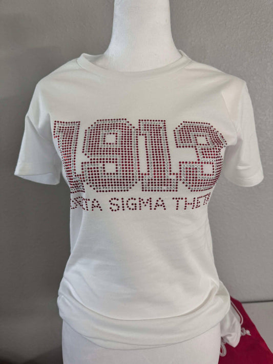 1913 Delta Sigma Theta- Rhinestone Tee Check Size Chart Please